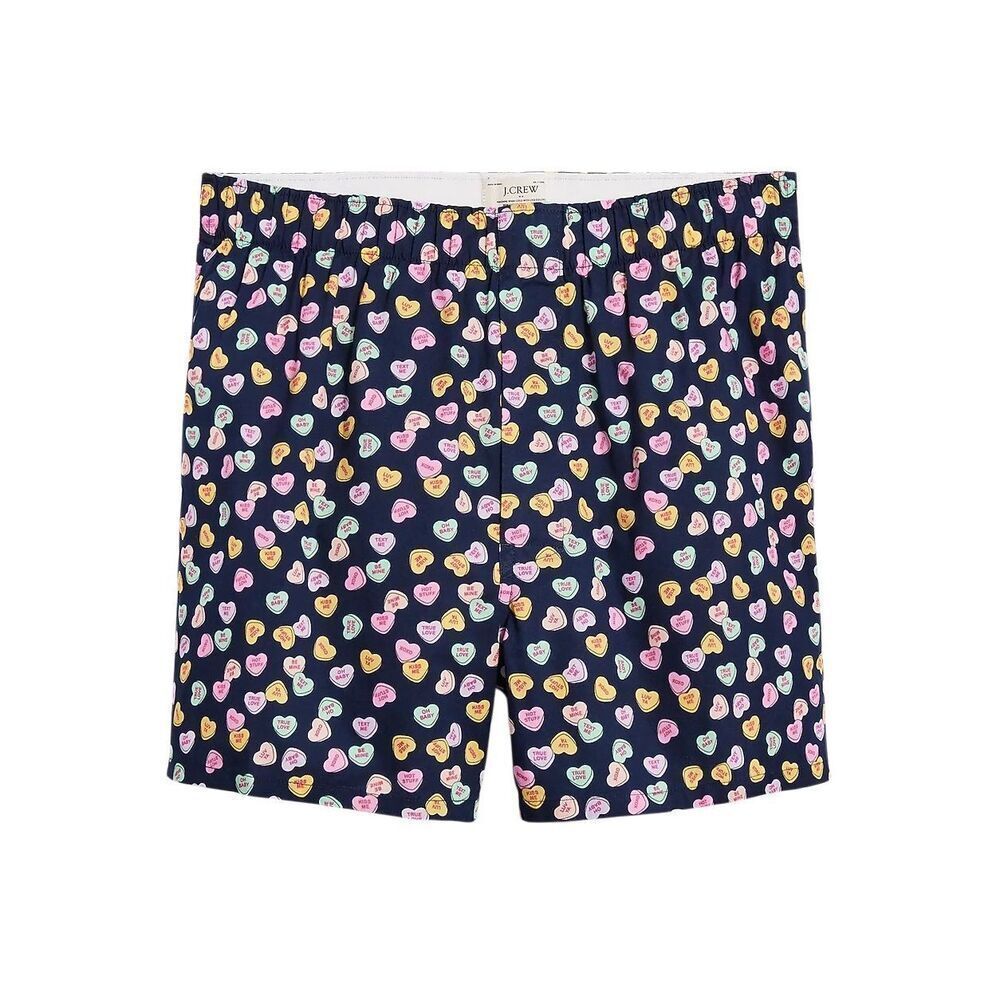 J.Crew Men’s Navy Conversation Heart Boxers Size L NWT Cotton Poplin